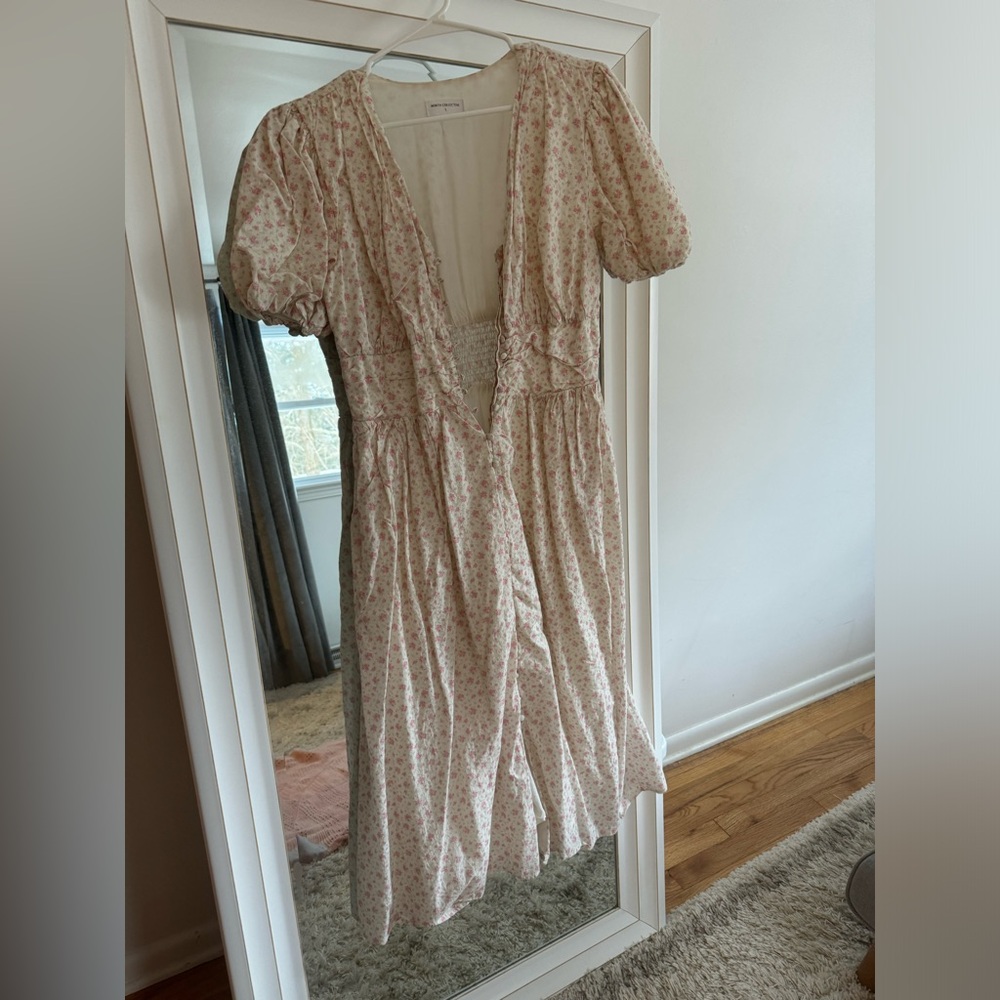 Worth Collective button front puff sleeve floral midi dress